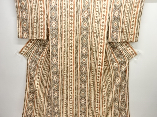 JAPANESE KIMONO / ANTIQUE KIMONO / SILK / KINSHA / STRIPE & GEOMETRIC